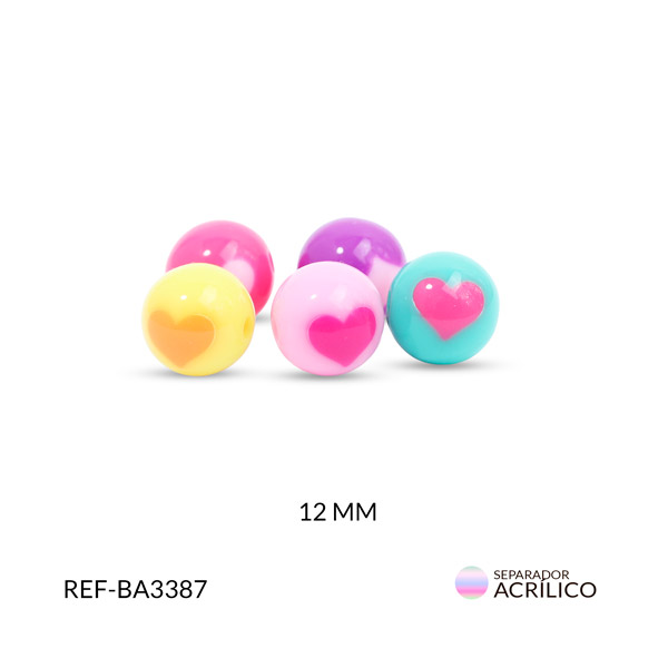 Separador acrílico redondo corazon mixto fuerte 12mm paquete x20 gramos