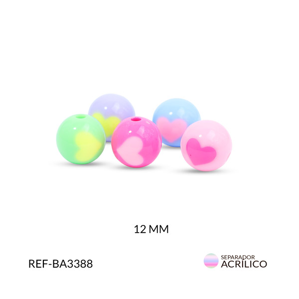 Separador acrílico redondo corazon mixto pastel 12mm paquete x20 gramos