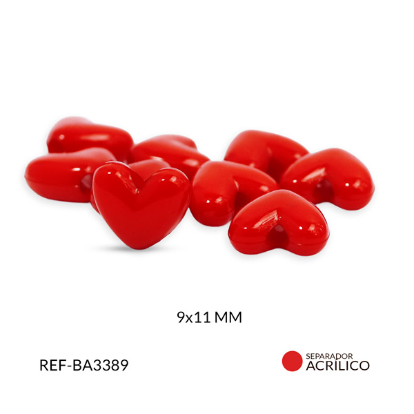 Separador acrílico corazon rojo 9x11mm x20 gramos