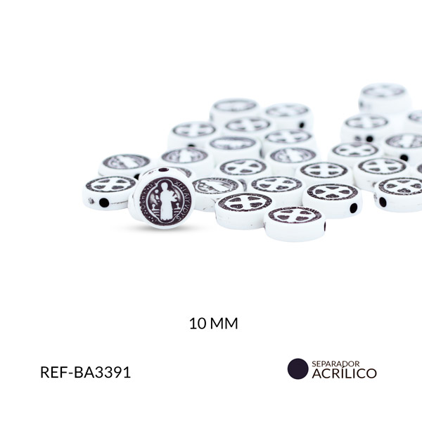 Separador acrílico redondo san benito blanco y negro 10mm paquete x20 gramos