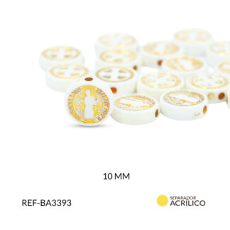 Separador acrílico redondo san benito beige y dorado 10mm paquete x20 gramos