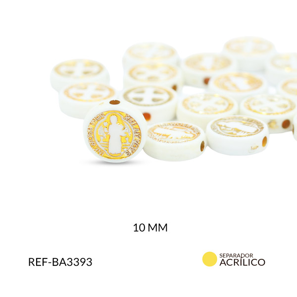 Separador acrílico redondo san benito beige y dorado 10mm paquete x20 gramos
