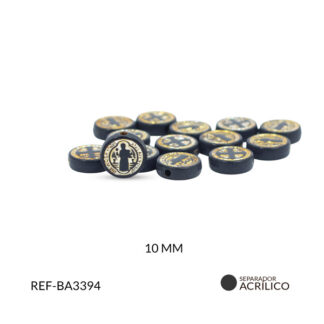 Separador acrílico redondo san benito negro dorado 10mm paquete x20 gramos