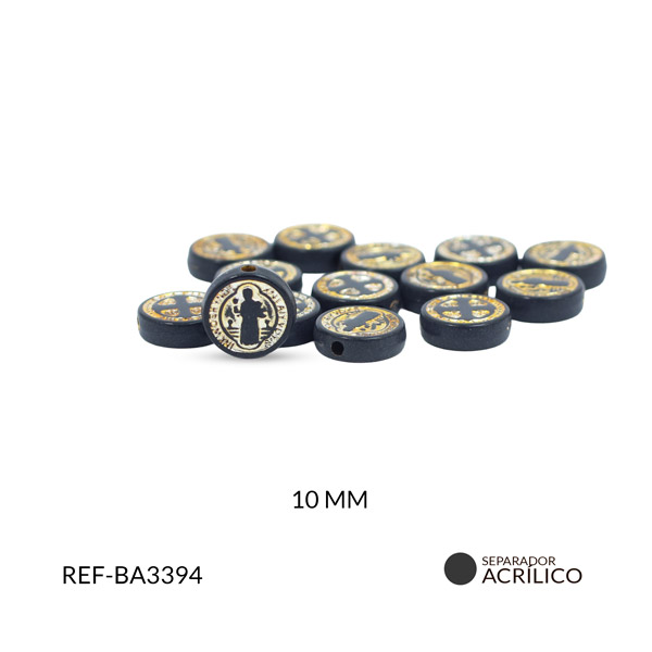 Separador acrílico redondo san benito negro dorado 10mm paquete x20 gramos