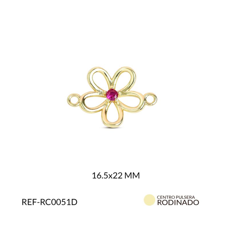 Centro pulsera rodinado silueta margarita circón fucsia16.5x22mm x unidad
