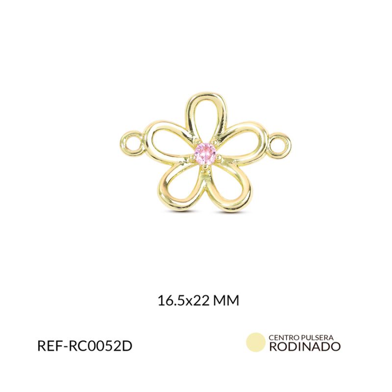 Centro pulsera rodinado margarita circón rosado 16.5x22mm