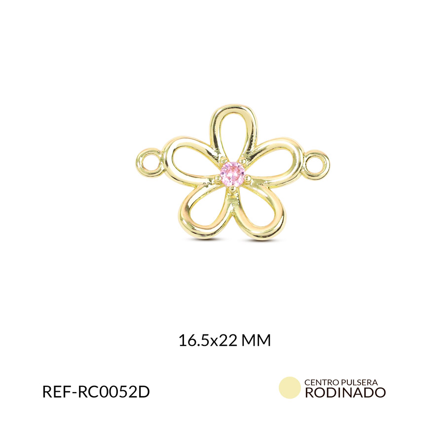 Centro pulsera rodinado margarita circón rosado 16.5x22mm