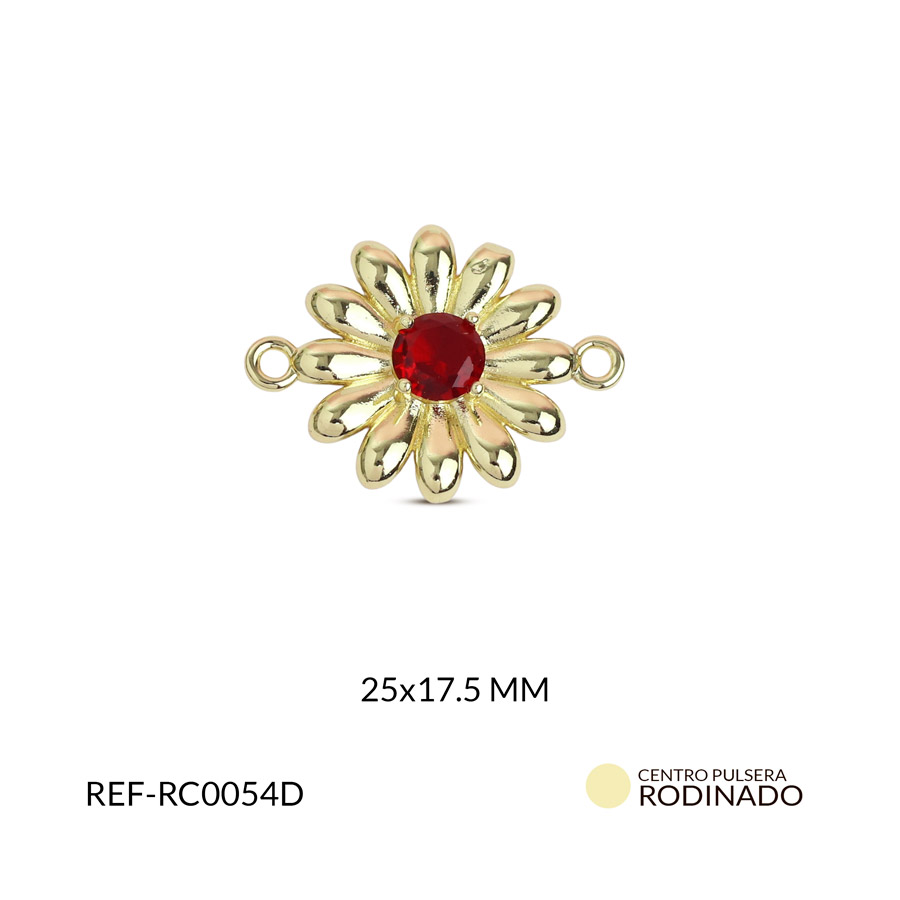Centro pulsera rodinado margarita circón fucsia 25x17.5mm x und