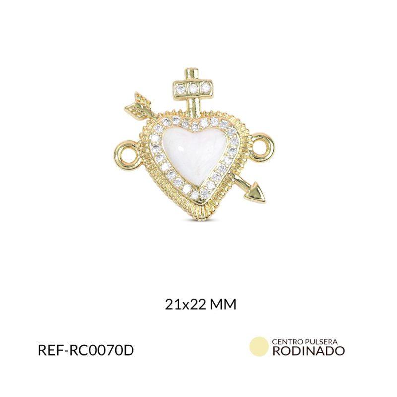 Centro pulsera corazon flecha resina blanca 21x22mm x unidad
