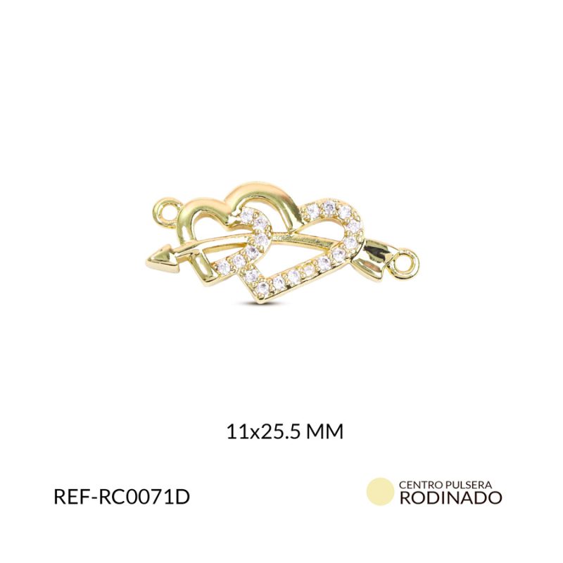 Centro pulsera rodinada doble corazón flecha circones 11x25.5mm x unidad