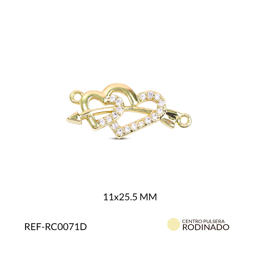 Centro pulsera rodinada doble corazón flecha circones 11x25.5mm x unidad