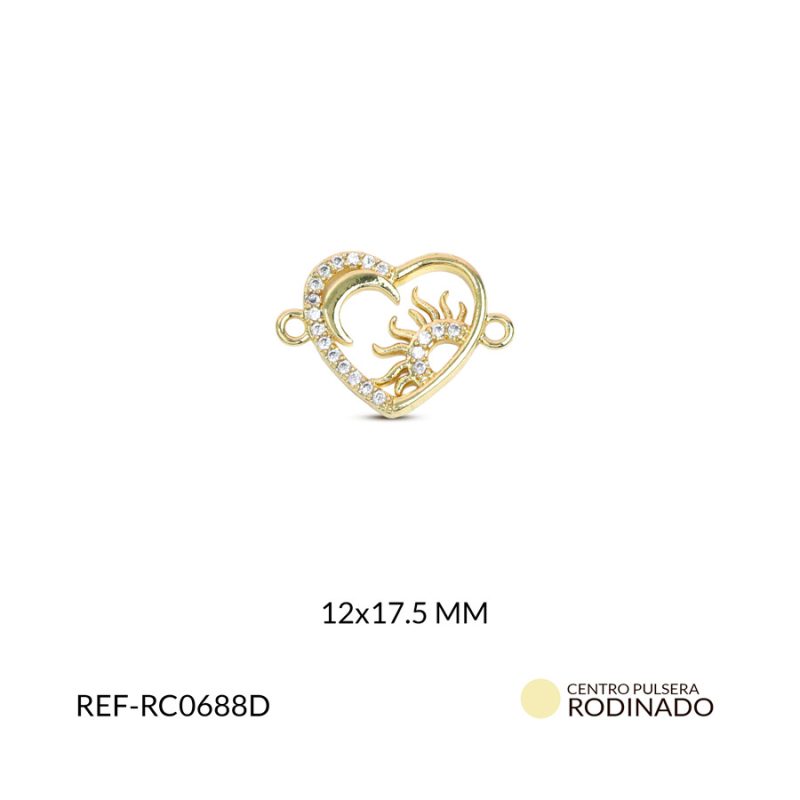 Centro pulsera corazon sol y luna con circones 12x17.5mm x unidad