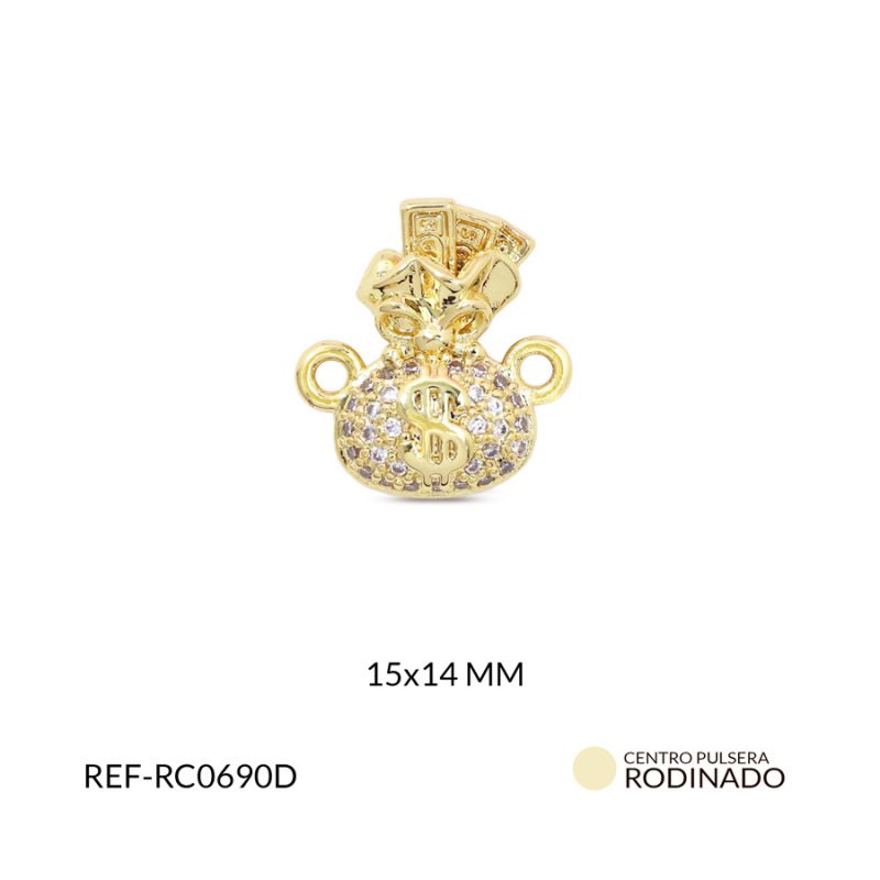 Centro pulsera rodinado bolsa signo pesos 17x18mm x und
