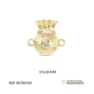 Centro pulsera rodinado bolsa signo pesos 17x18mm x und