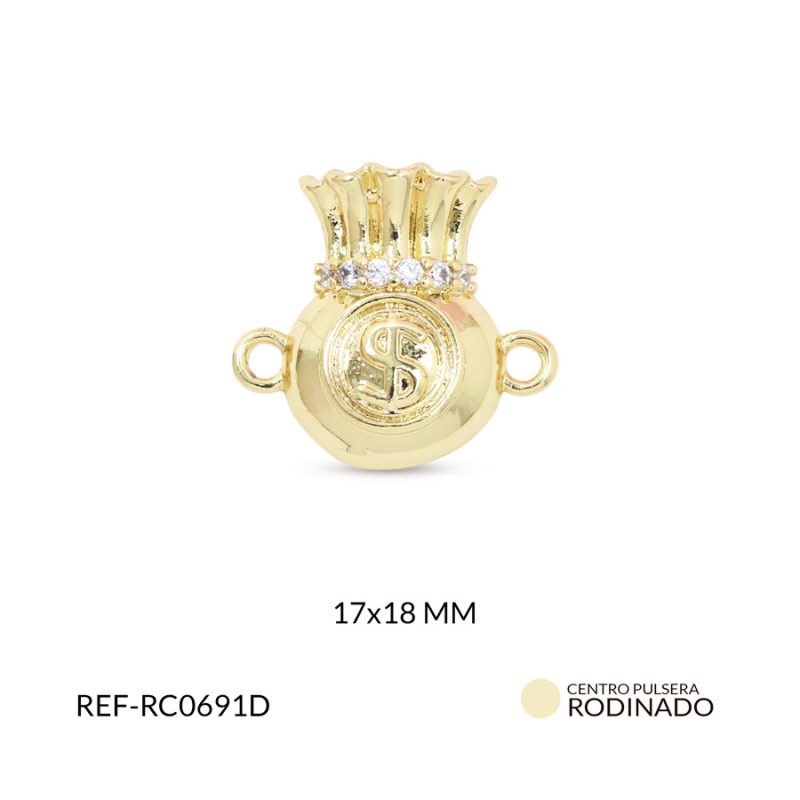 Centro pulsera rodinado bolsa signo pesos 17x18mm x und