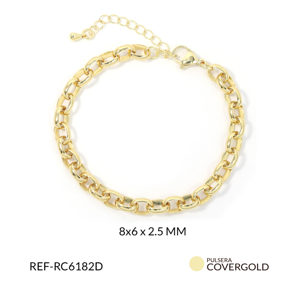Pulsera covergold eslabón ovalado 8x6x2.5 con extensión x unidad