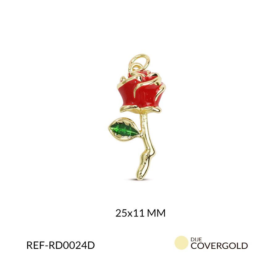 Dije covergold rosa roja 25x11mm x unidad