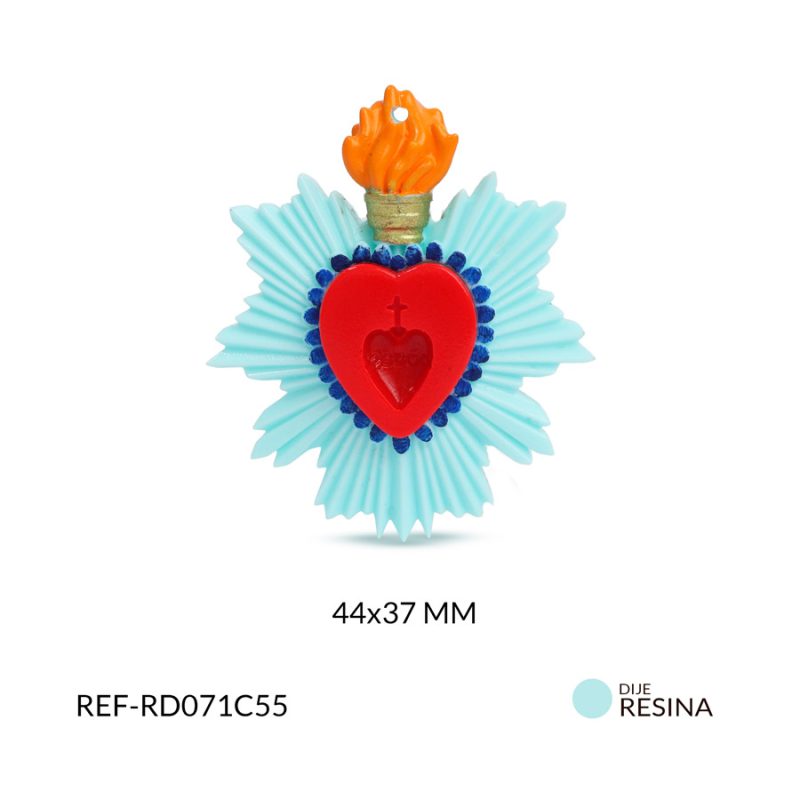 Dije resina sagrado corazón azul 44x37mm x und