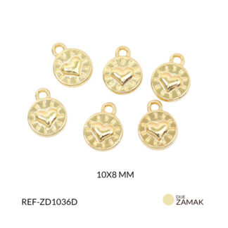 Dije zamak circulo relieve corazon doble cara 10x8mm x6 unidades
