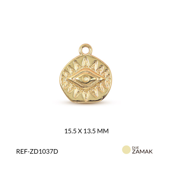 Dije zamak circulo relieve ojo con pestañas 15.5x13.5mm paquete x3 unidades