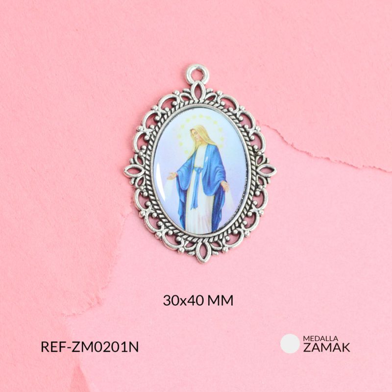 Medalla zamak virgen milagrosa 30x40mm x und