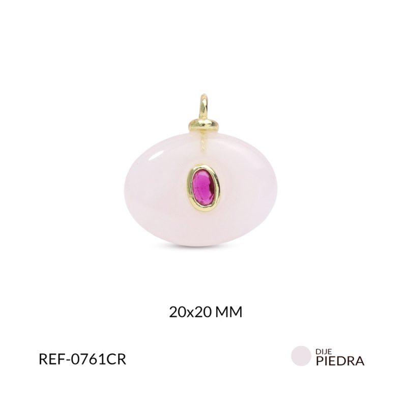 Dije en piedra natural ovalado cuarzo rosado 20x20mm x und
