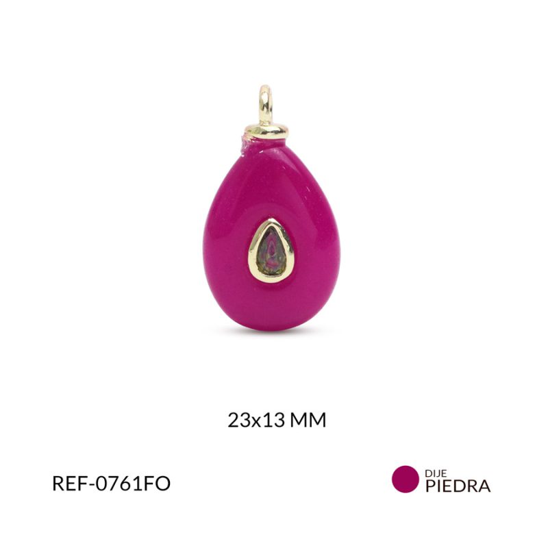 Dije en piedra natural ovalado ágata fucsia 23x13mm x und