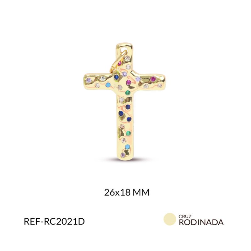 Cruz rodinada con circón mixto 26x18 mm x und