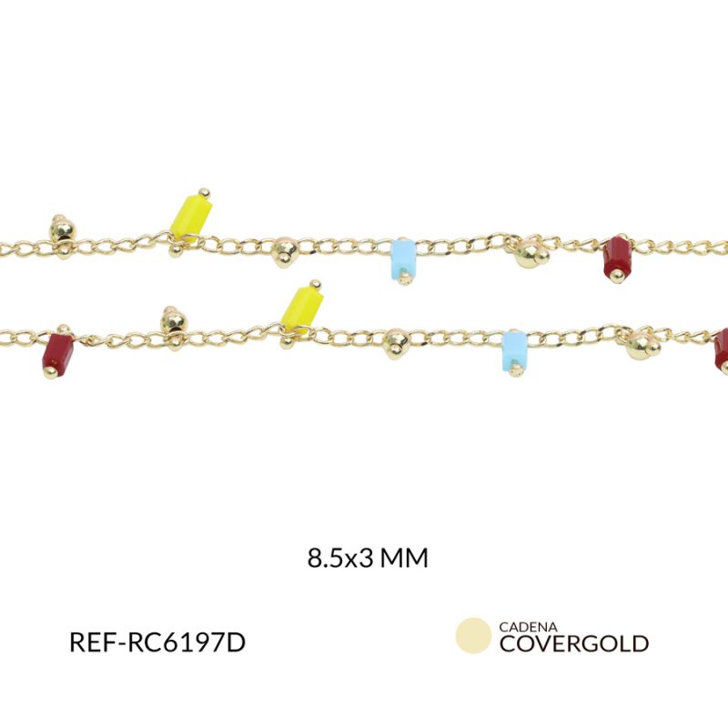 Cadena en covergold escalera de cristal y balin 8.5x3mm x metro