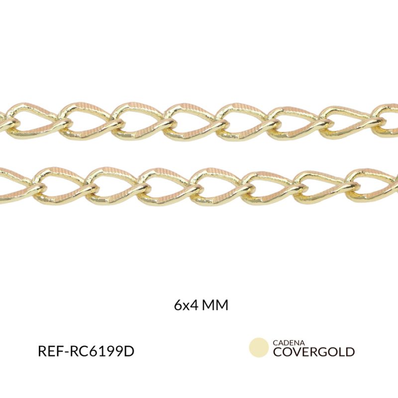 Cadena en covergold cubana ovalada 6x4mm x metro