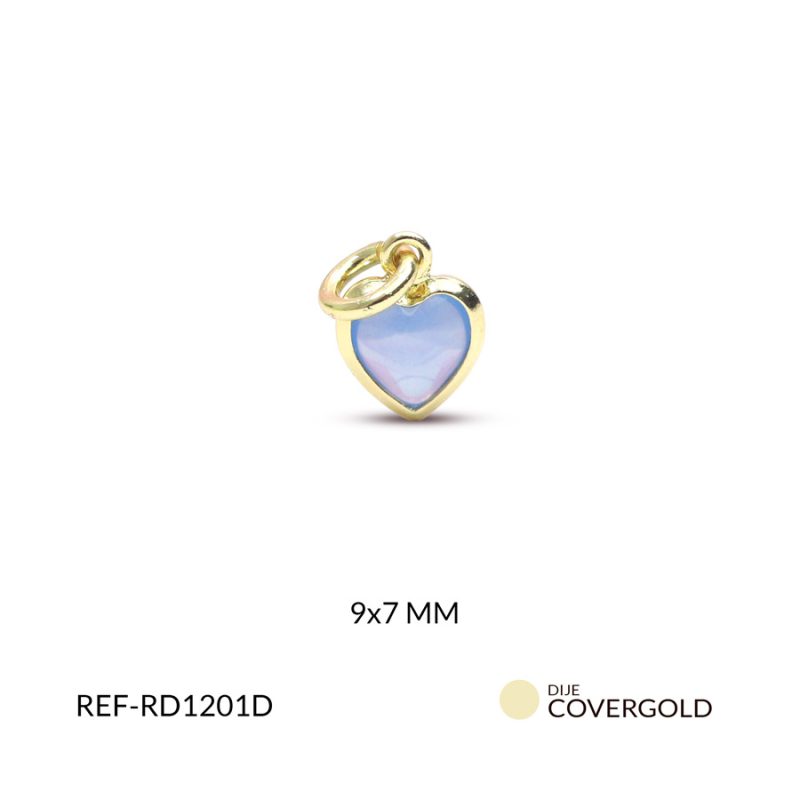 Dije corazón en covergold con circón Azul 9x7mm x und