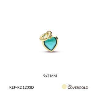 Dije corazón en covergold con circón verde 9x7mm x und