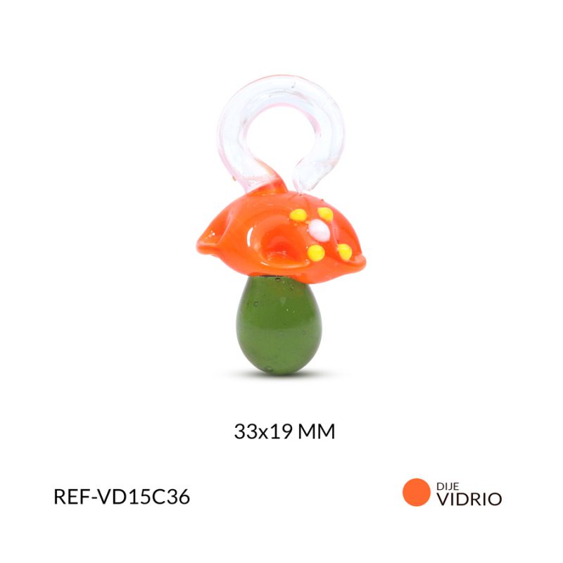 Dije en vidrio hongo naranja con flor 33x19mm x und