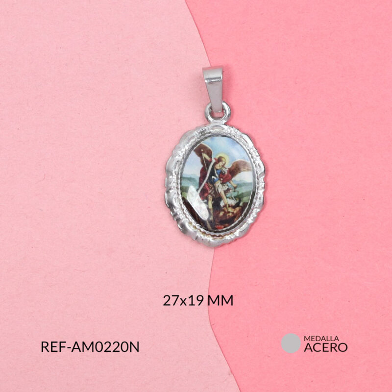 Medalla acero ovalada San Miguel Arcángel 27x19mm x unid