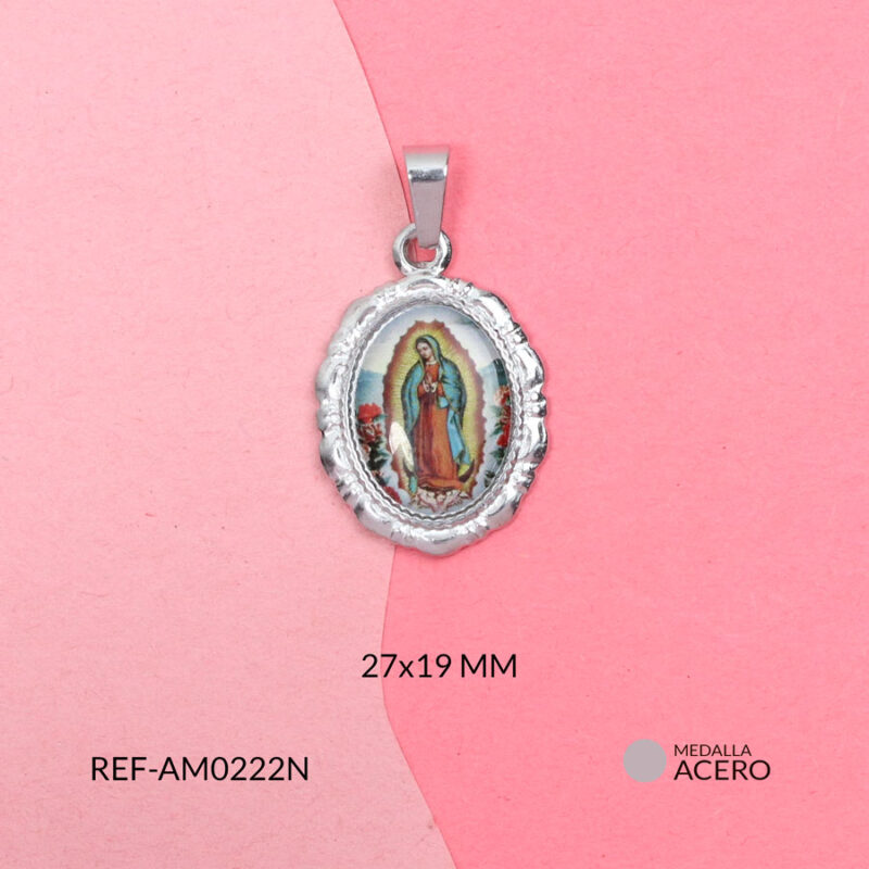 Medalla acero ovalada Virgen de Guadalupe 27x19mm x und