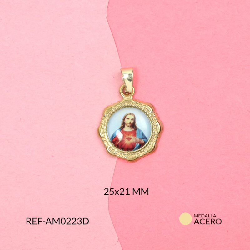 Medalla circular sagrado corazón de Jesús resinado 25x21mm x und