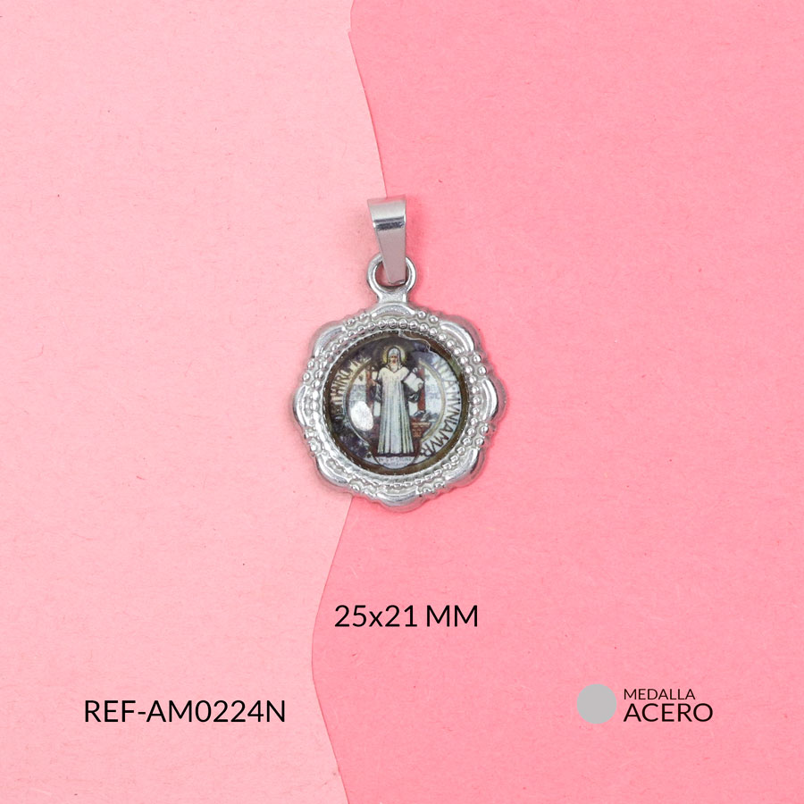 Medalla circular acero san benito resinado 25x21mm