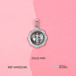 Medalla circular acero san benito resinado 25x21mm