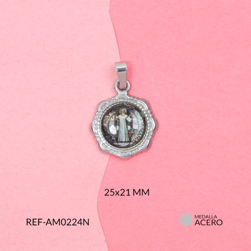Medalla circular acero san benito resinado 25x21mm
