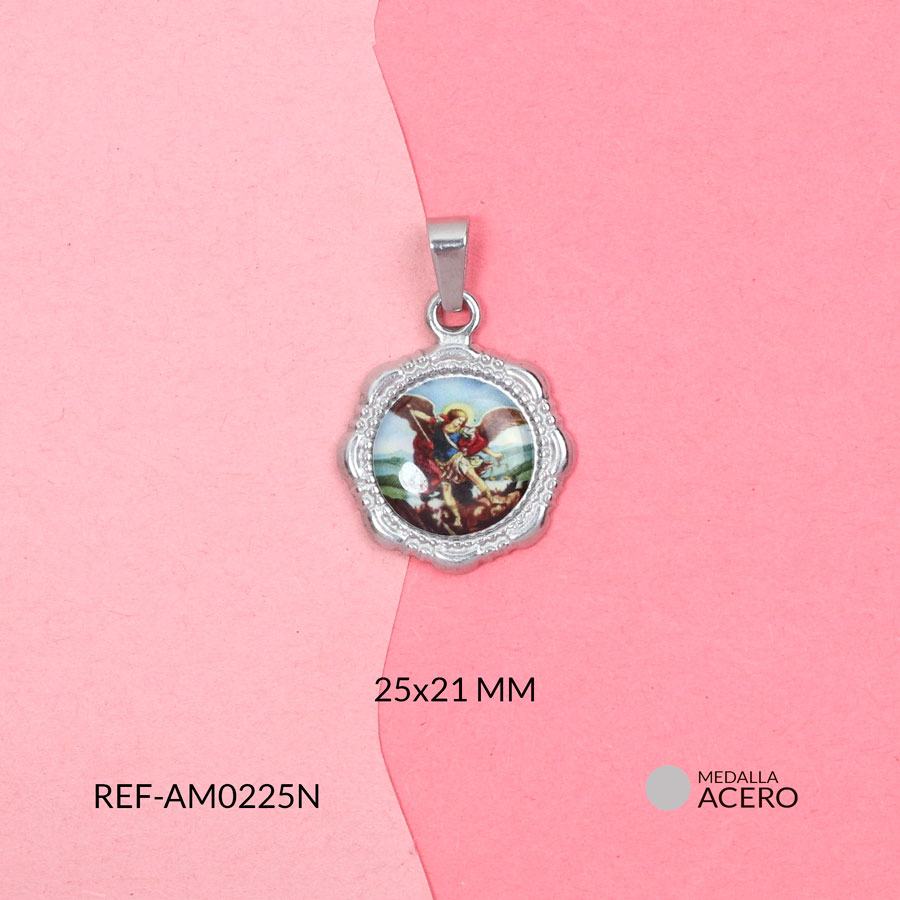 Medalla acero San Miguel Arcángel resinado 25x21mm x unid