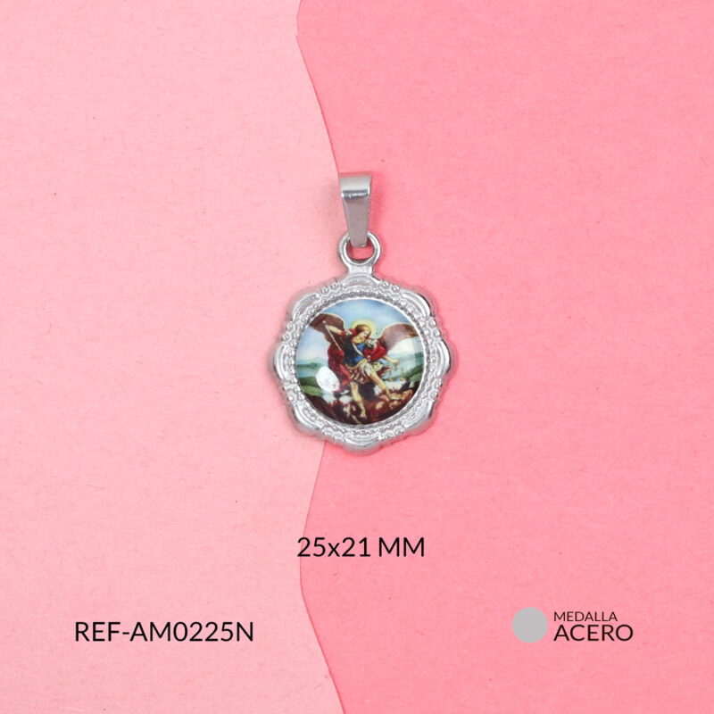 Medalla acero San Miguel Arcángel resinado 25x21mm x unid