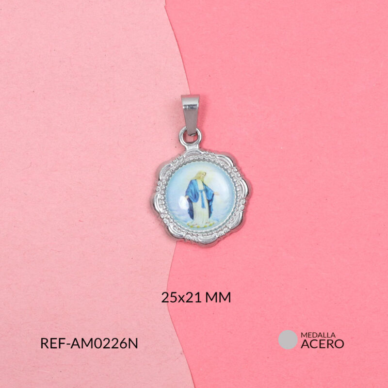 Medalla acero circular virgen milagrosa resinada 25x21mm x und