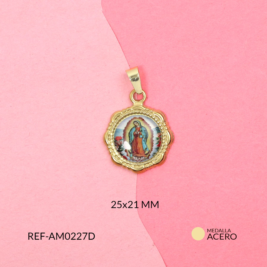 Medalla acero circular Virgen de guadalupe 25x21mm x und