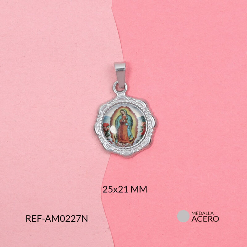 Medalla acero virgen de guadalupe resinada 25x21mm x und