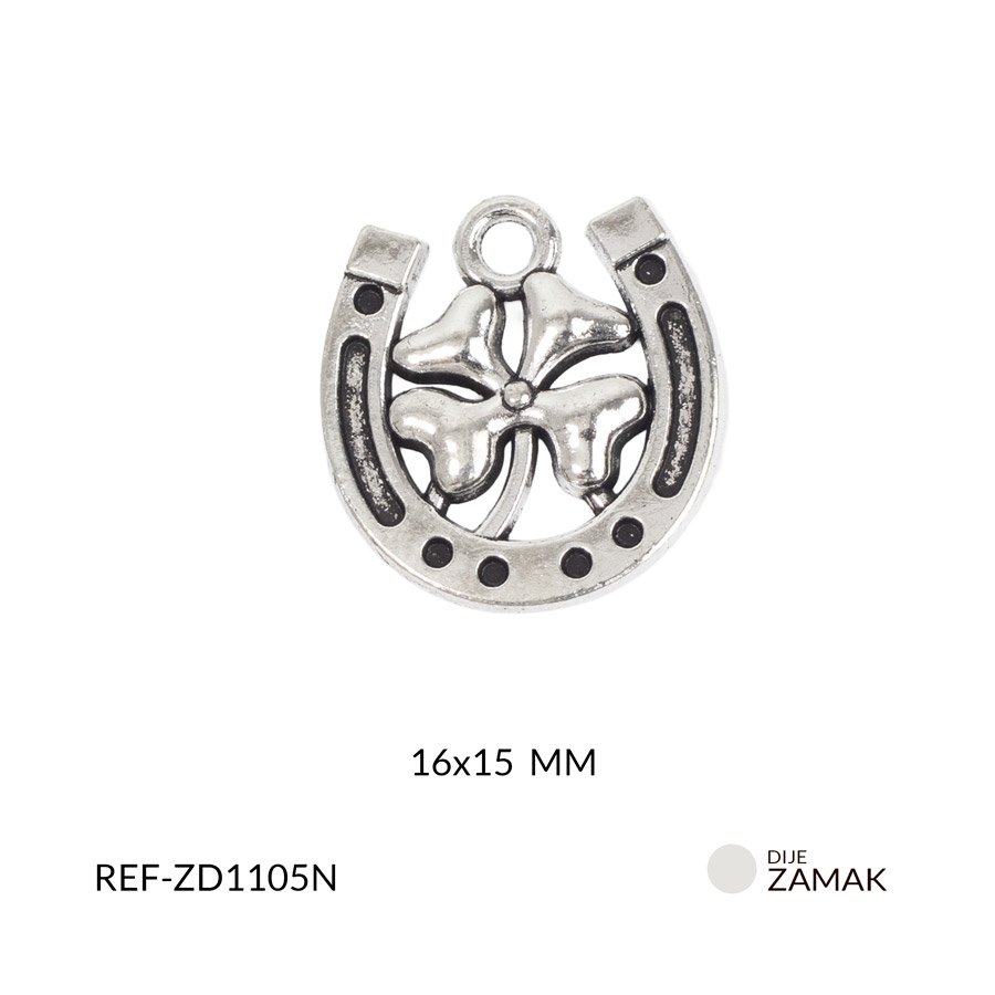 Dije zamak herradura y trébol 16x15mm paq x12 unidades