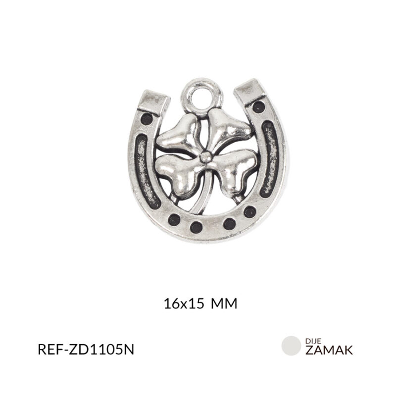 Dije zamak herradura y trébol 16x15mm paq x12 unidades