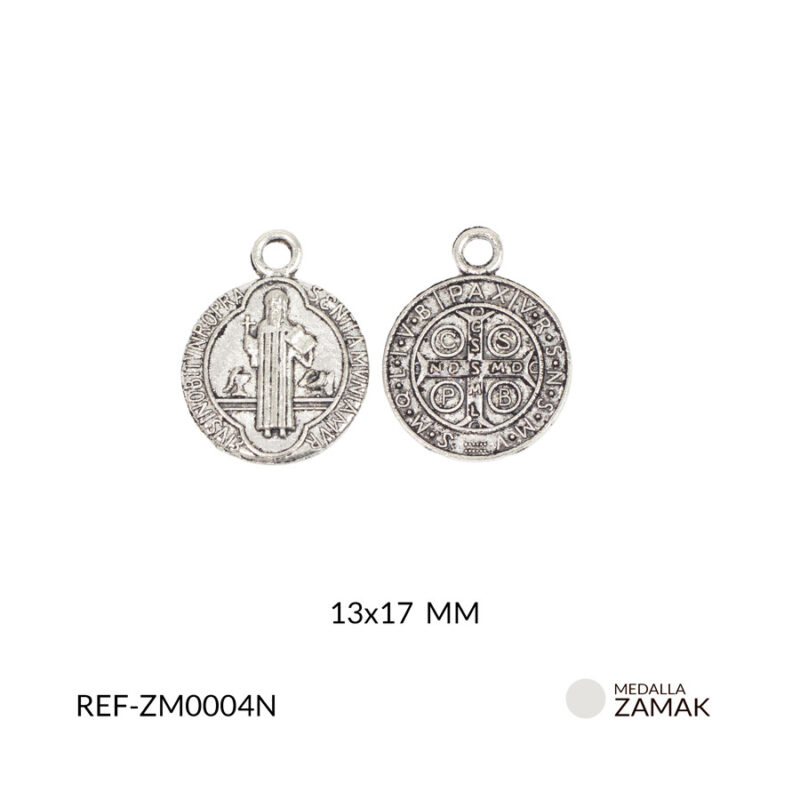 Medalla en zamak niquelada San benito 12x17 mm