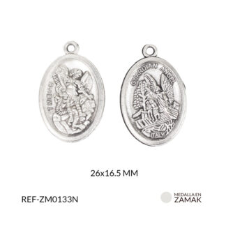 Medalla zamak san miguel arcángel+ ángel guardián 26x16.5mm paq x6