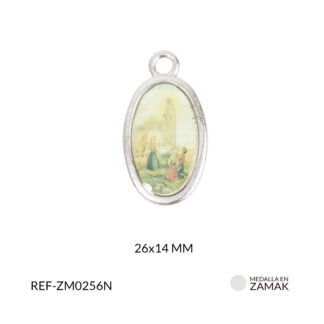 Medalla en zamak niquelada Virgen de fatima 26x14 mm