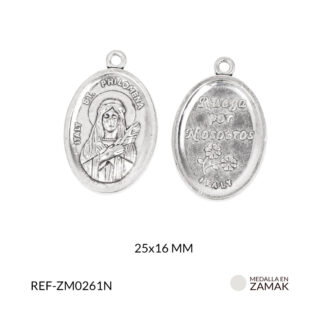 Medalla en zamak niquelada Santa Filomena 25x16 mm